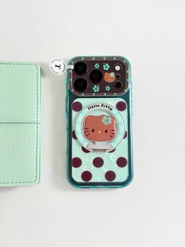 U2 360支点支架薄巧波点猫咪适用苹果18/17可爱iphone16贝母15手机壳