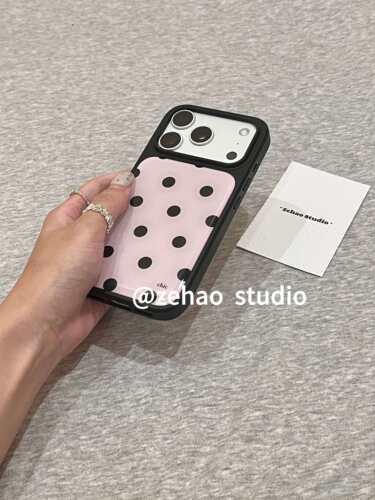 U2 滴胶淡粉黑波点适用苹果18promax小众iphone17简约16防摔手机壳15