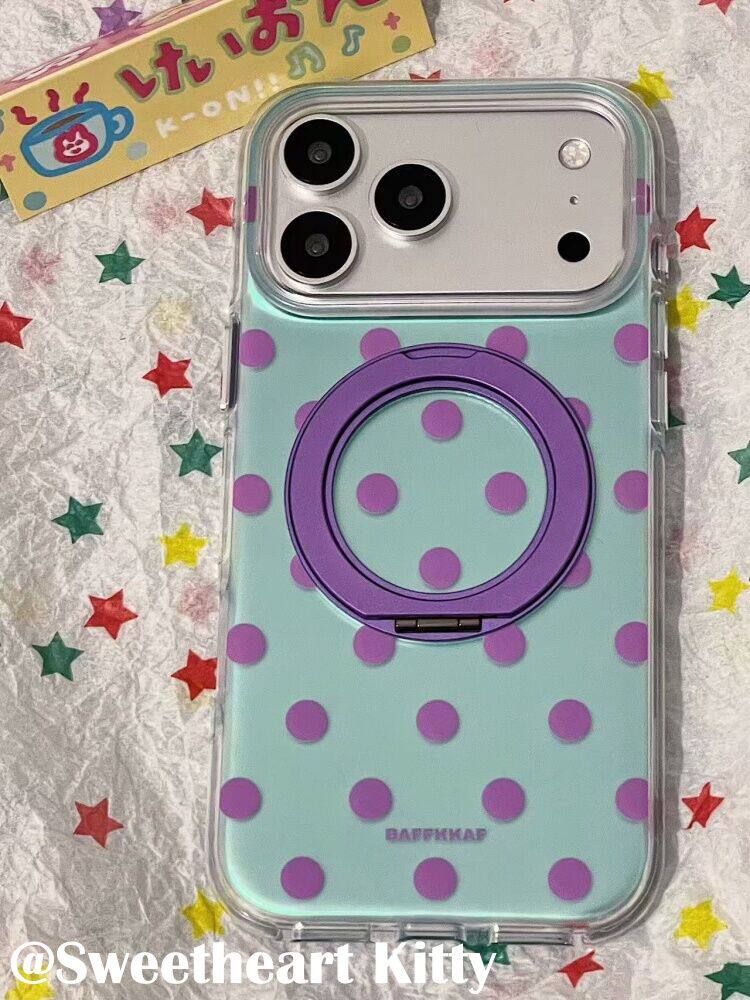 U2 ins薄荷绿紫色波点旋转支架适用iphone17promax新款小众苹果16手机壳小清新简约派15女防摔保护套