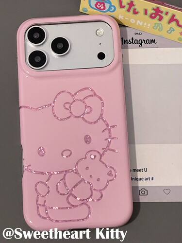 U2 ins粉色闪钻线条kitty适用iphone17promax新款小众苹果16个性简约手机壳15少女防摔保护套