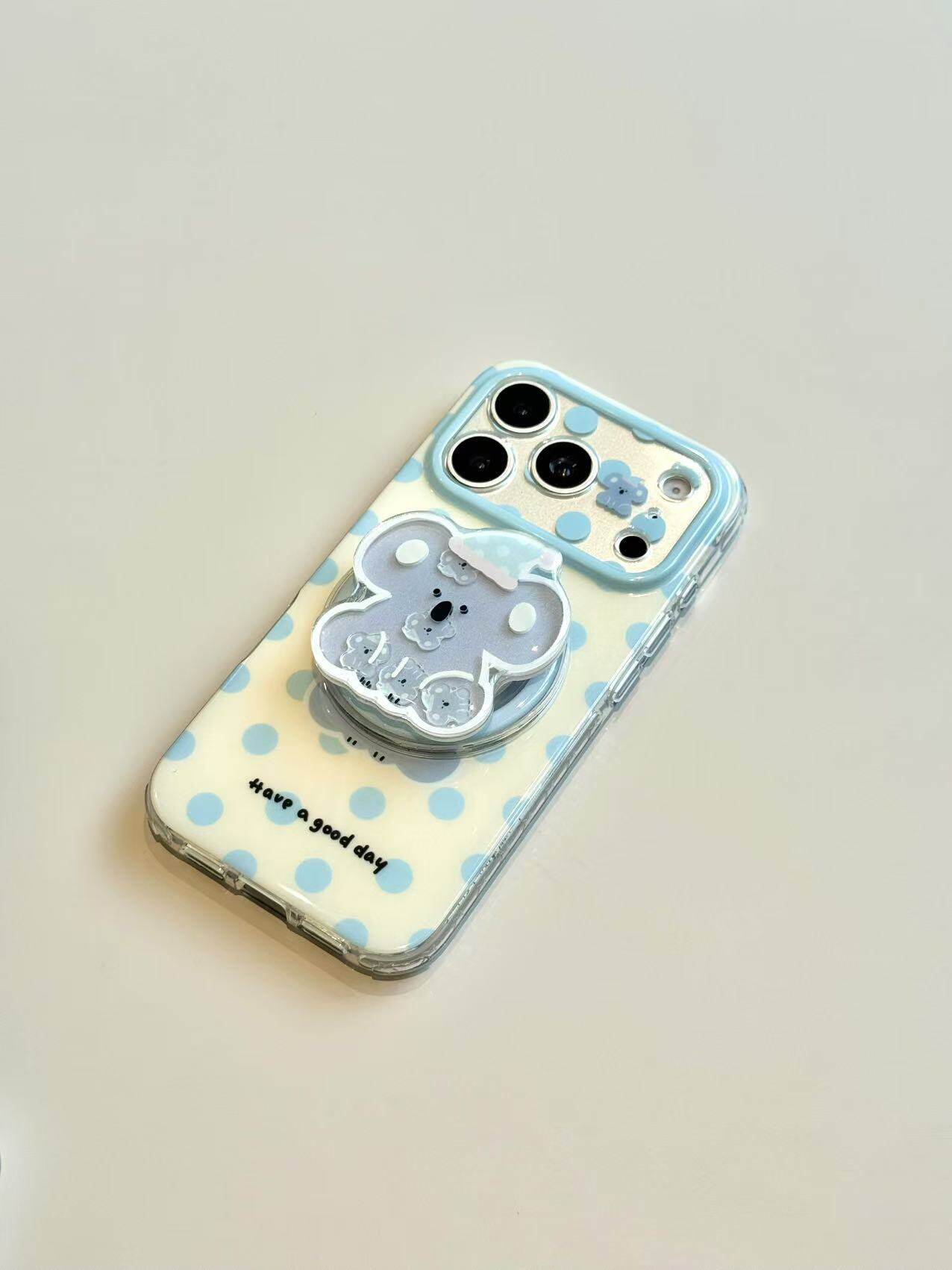 U2 萌宠满屏蓝色波点考拉英文适用于iphone17promax新款小众苹果16卡通图案可爱15防摔保护套
