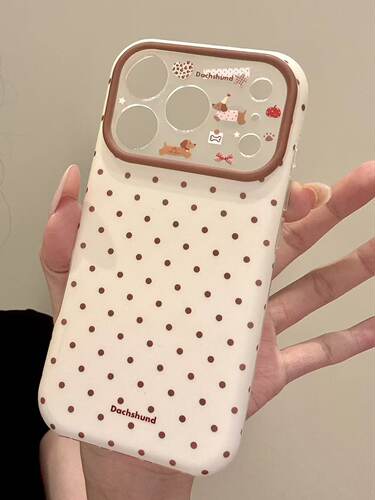U2 适用于iphone18promax手机壳简约ins风17p棕色小波点镜框腊肠狗16