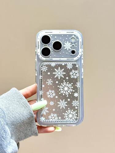 U2 冬日小清新银色皮纹白色雪花适用苹果18promax手机壳17iphone16