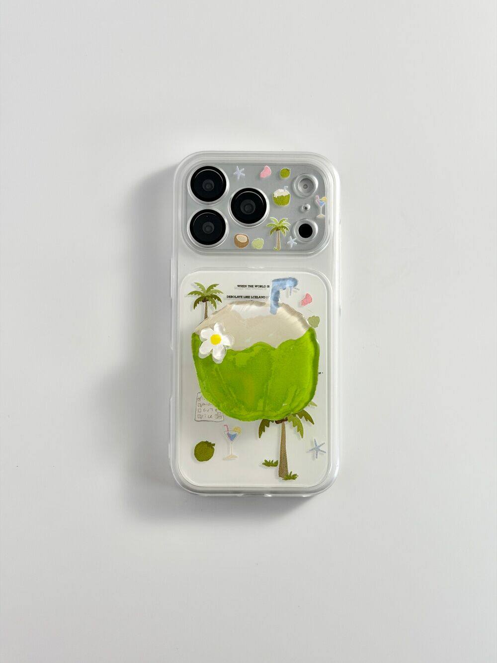 U2 夏日椰树椰子适用苹果17promax新款小众二合一iphone16小清新简约派镜头膜15支架手机壳防摔保护套