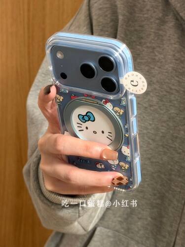 U2 白圈蓝蝴蝶结猫咪360支架适用18promax手机壳iphone1716保护套15