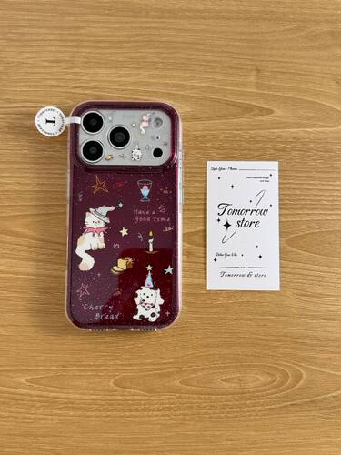 U2 透酒红色猫狗派对适用苹果18pro双层iPhone17可爱16全包15手机壳