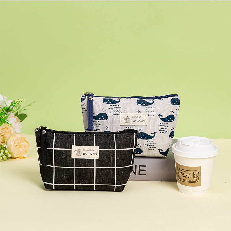 可爱布艺拉链化妆包简约便携帆布印花外出旅行洗漱袋彩妆收纳包