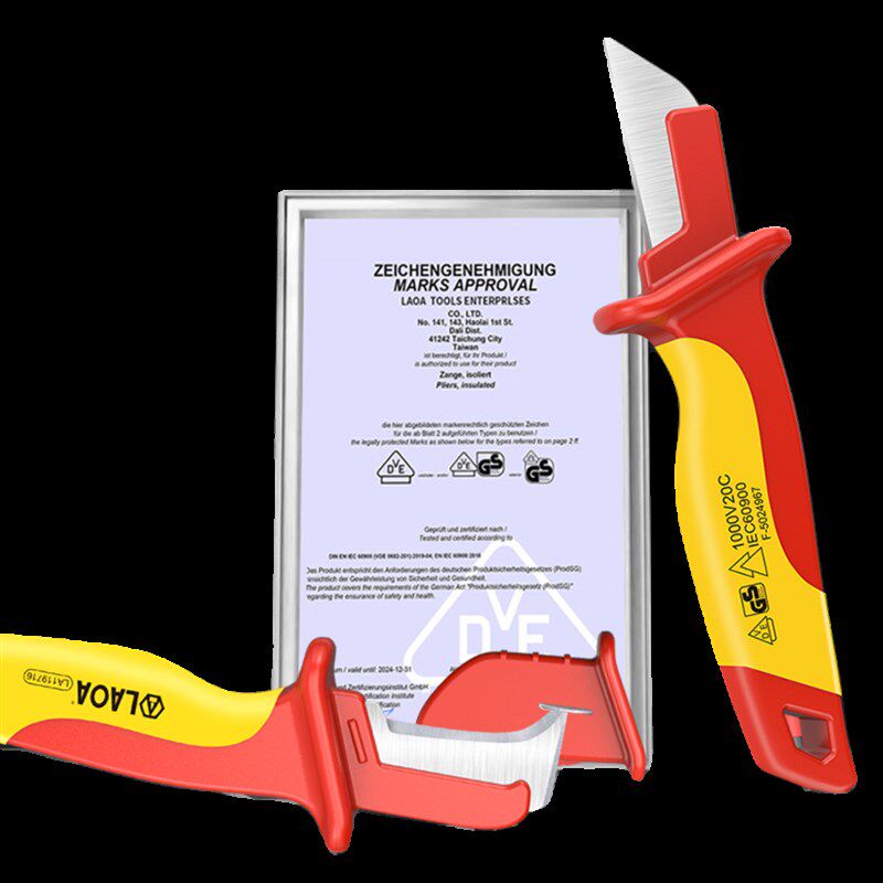 老A 1000V高压绝缘电缆剥皮刀不锈钢VDE电工刀直刃弯刃勾型剥刀