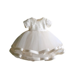 儿童礼服公主裙花童婚纱冬款纱裙钢琴演出服小主持人晚礼服白色