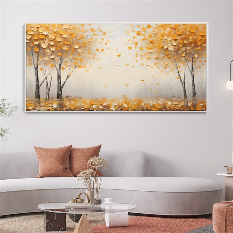 大芬村手绘油画肌理感抽象发财树客厅装饰画轻奢风景横版卧室挂画图片