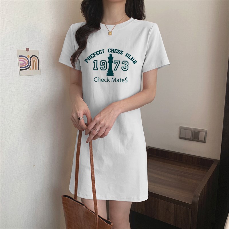 2024新款夏季t恤女纯棉宽松显瘦中长款短袖连衣裙设计感百搭上衣