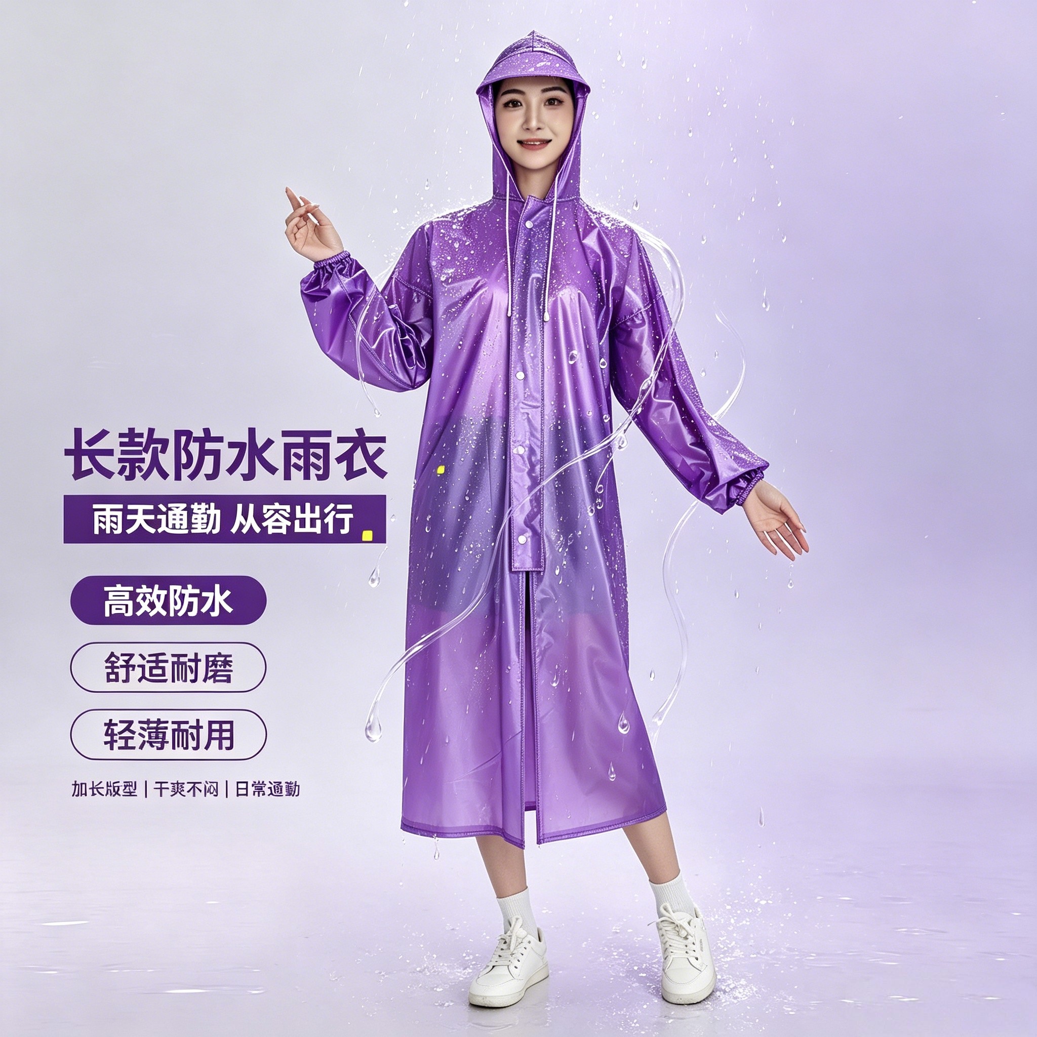长款EVA珠光防水雨衣全身连体式防暴雨男女成人便携雨披加厚耐用