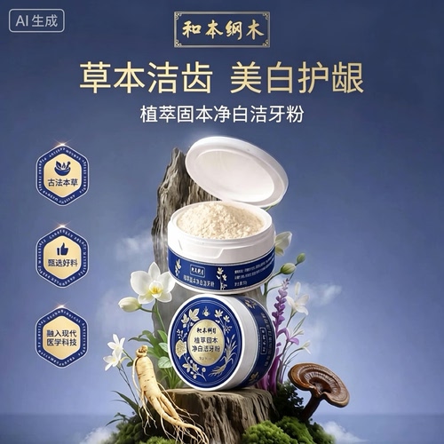和本纲木植物配方去渍白牙洁牙粉 仕月牙粉去口臭去黄去渍洗牙粉