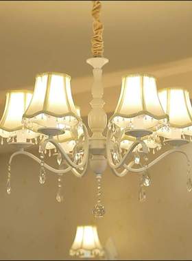 欧式铁艺水晶吊灯温馨儿童房卧室灯蓝色公主女孩房间灯客厅灯书房