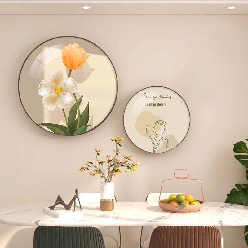 圆形北欧绿植奶油风卧室床头装饰画房间主卧睡房挂画清新餐厅壁画图片