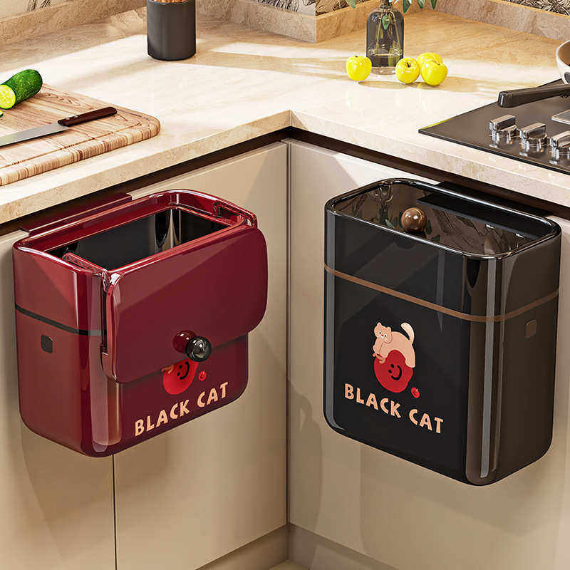 厨房垃圾桶挂式家用2025新款中古风橱柜门壁挂高颜值免弯腰大容