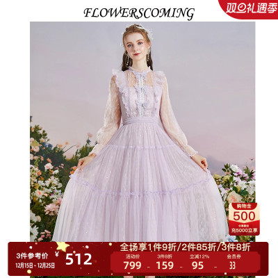 花儿法式蕾丝网纱连衣裙