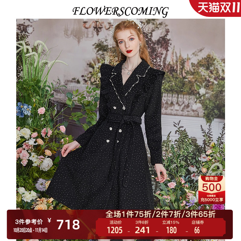 修身复古风花儿开了中长款大衣