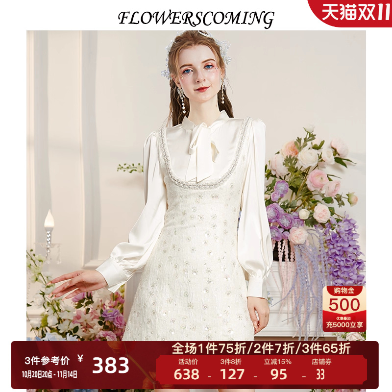 花儿法式蝴蝶结连衣裙