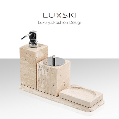 LUXSKI黄洞石乳液器洗手液瓶子肥皂盒套件中古风卫生间香薰瓶摆件