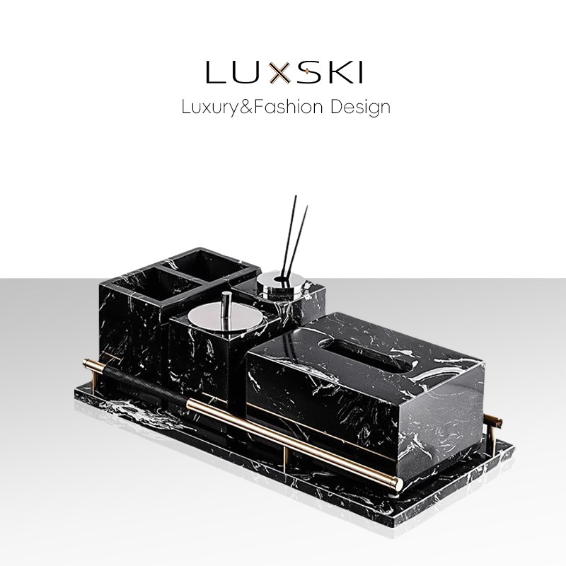 LUXSKI水墨黑大理石纸巾盒卫生间抽纸盒家用客厅纸巾收纳纸巾套件