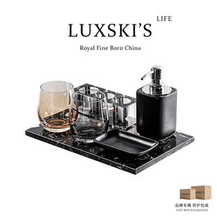 LUXSKI高级感水晶玻璃电动牙刷置物架主卫生间牙具漱口杯收纳托盘