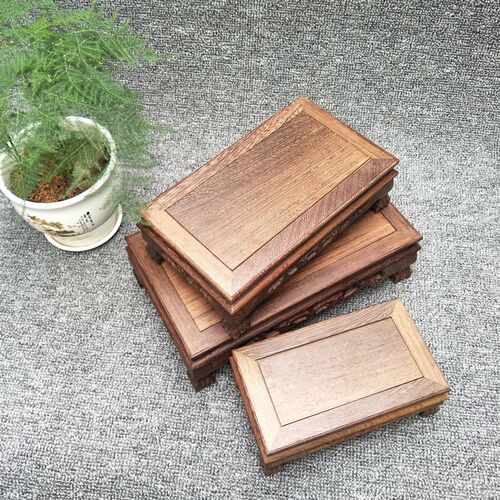 长方虎脚底座套三厂家鸡翅木红木雕花底座工艺品陶瓷玻璃花瓶香炉