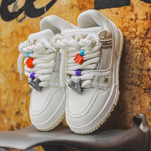 板鞋 小众设计情侣鞋 女小白鞋 原C真皮厚底增高休闲面包鞋 子小胖丁