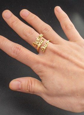 【私人定制】不锈钢英文名字戒指 开口可调节3个名字戒指家庭款