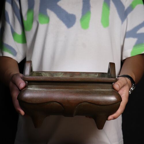 苏工纯铜朝冠耳马槽鼎炉香w炉薰炉摆件家用紫铜香炉盘香沉香文案