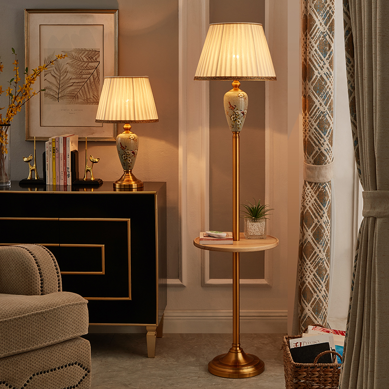 沙发边落地灯客厅卧室立灯美式简约书房创意床头茶几陶瓷落地台灯
