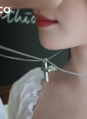 CCO十字架情侣项链男女一对毛衣链吊坠百搭个性送女友情人节礼物