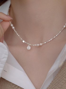 纯银珍珠碎银子项链轻奢小众设计锁骨链送老婆生日礼物