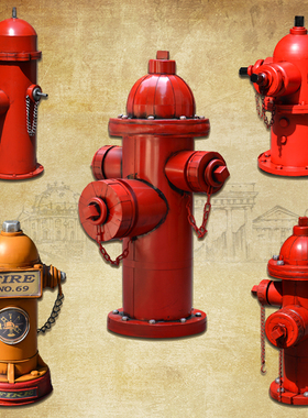 复古做旧铁c皮消防栓模型酒吧咖啡厅庭院装饰品落地摆件 摄影道具