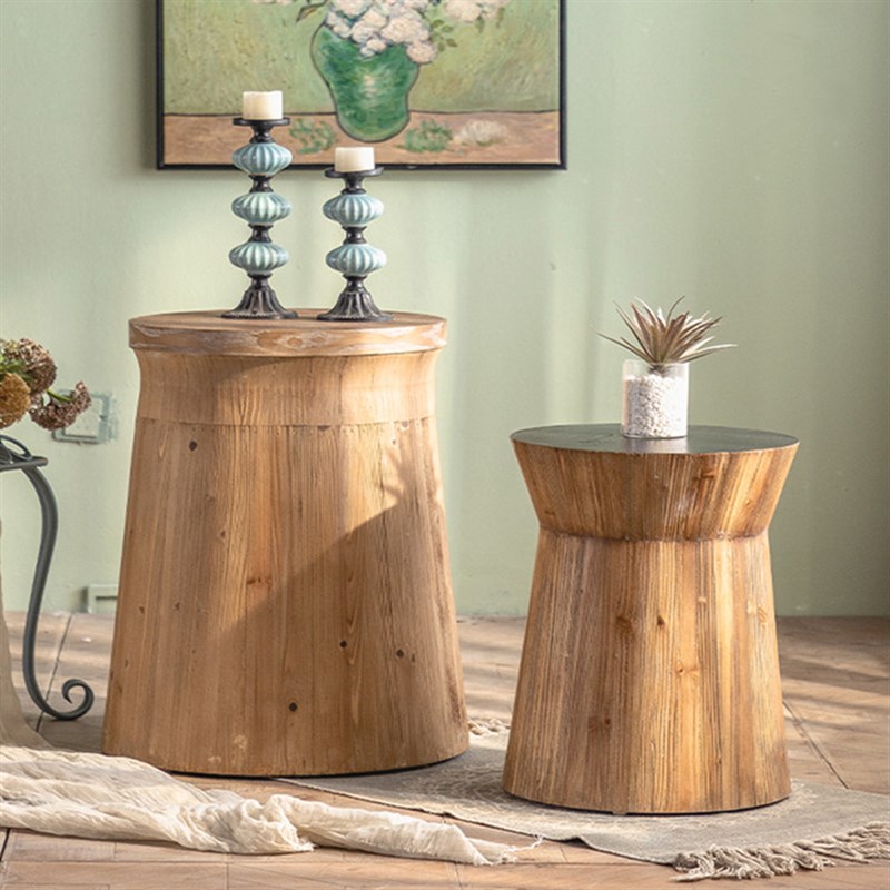 创意实木复古做旧边几客厅沙发边小圆桌民宿家用木墩摆件小茶几