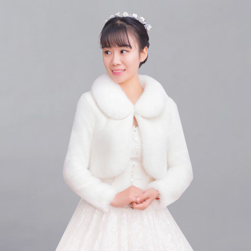 新款冬季毛披肩婚纱礼服红白色新娘结婚伴娘皮草保暖长袖加厚外套