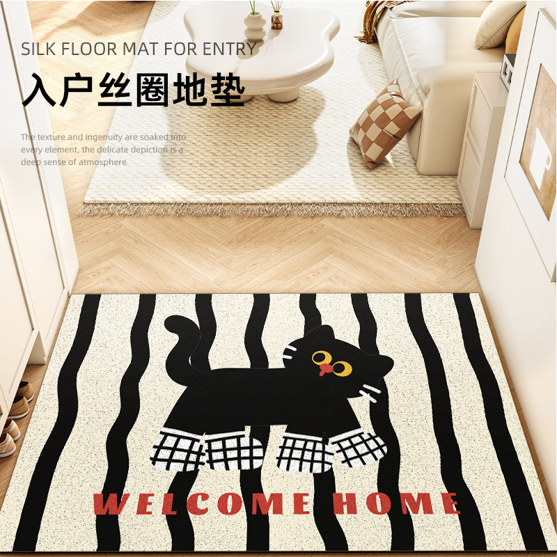 潮玩小猫入户地垫丝圈除尘耐脏防滑门垫可裁剪进门蹭土免洗小地毯