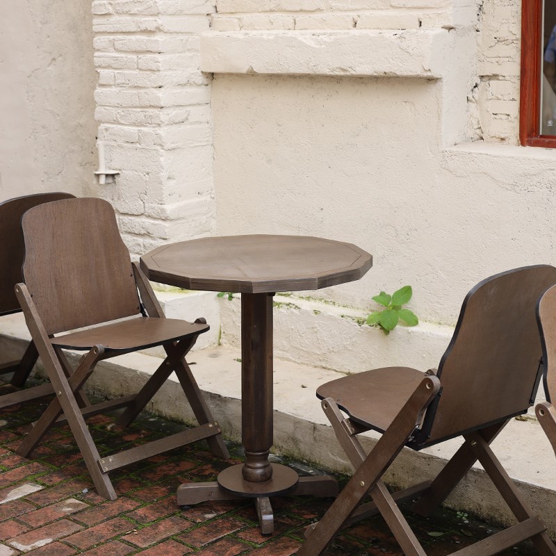 复古实木圆桌椅子可折叠三件套家用小户型客厅阳台餐桌茶几咖啡桌
