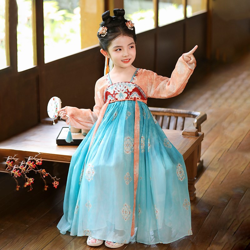 汉服女童2024春秋款儿童古风超仙国风连衣裙女孩新中式古装表演服