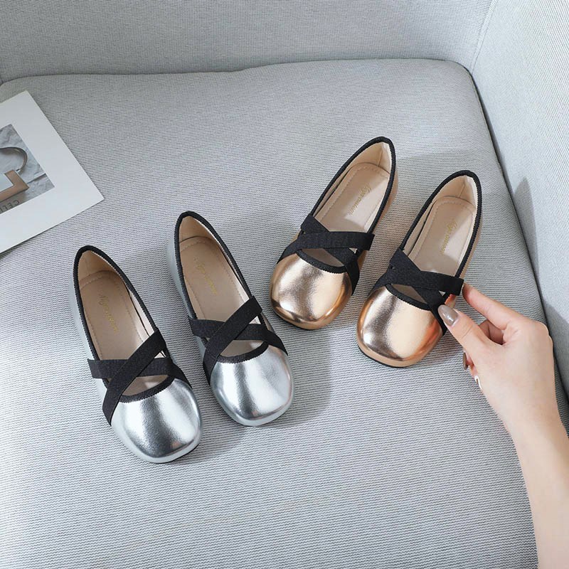 女童皮鞋2024春秋新款软底法式交叉带舞蹈鞋一脚蹬平底鞋儿童单鞋