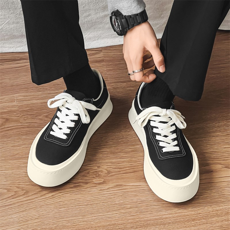 百搭简约帆布鞋男士2025新款男鞋春季透气厚底增高休闲鞋国潮板鞋