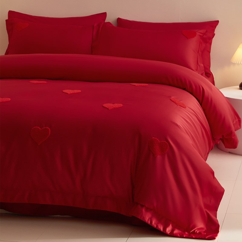 高级感简约爱心婚庆四件套红色被套新婚喜被喜庆结婚床上用品陪嫁