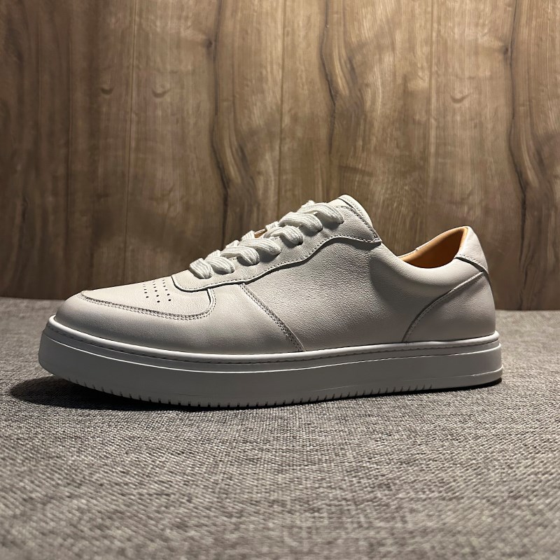 春季新款百搭增高小白鞋男手工头层牛皮休闲镂空皮鞋日系平底男鞋