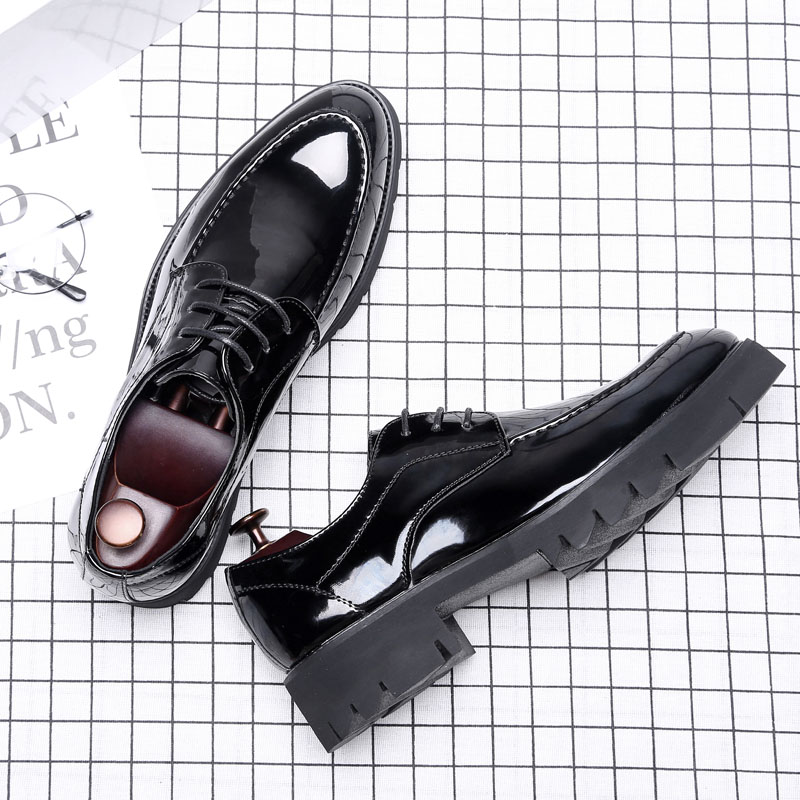 男士厚底皮鞋6cm 漆皮亮面商务正装增高鞋尖头潮流黑色内增高男鞋