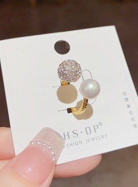 日韩时尚气质轻奢简约圆形锆石珍珠开口戒指复古高级感时尚手饰品