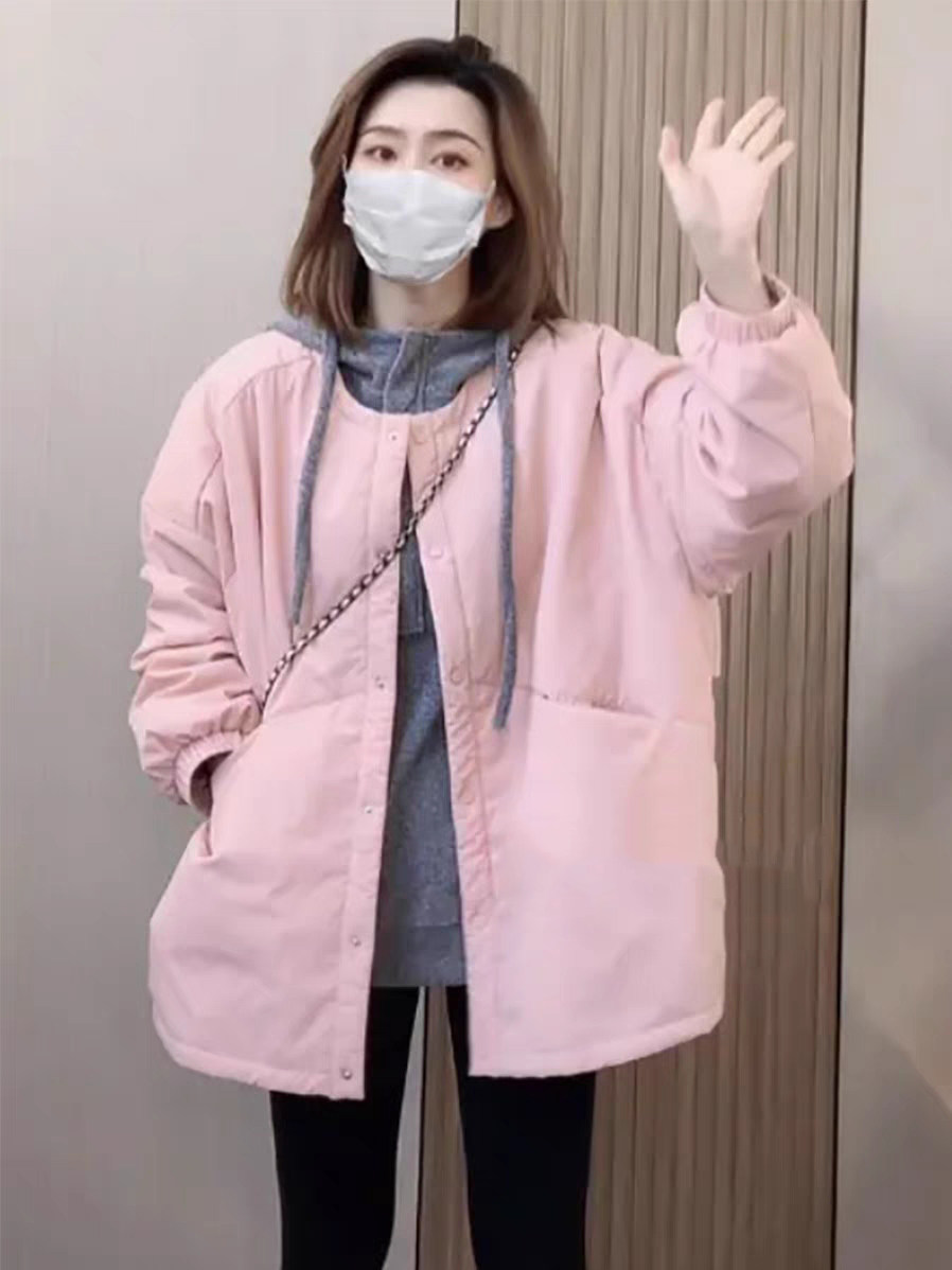 糖果色韩版棉衣棉服圆领设计感2025冬中长款加厚羽绒棉服外套女潮