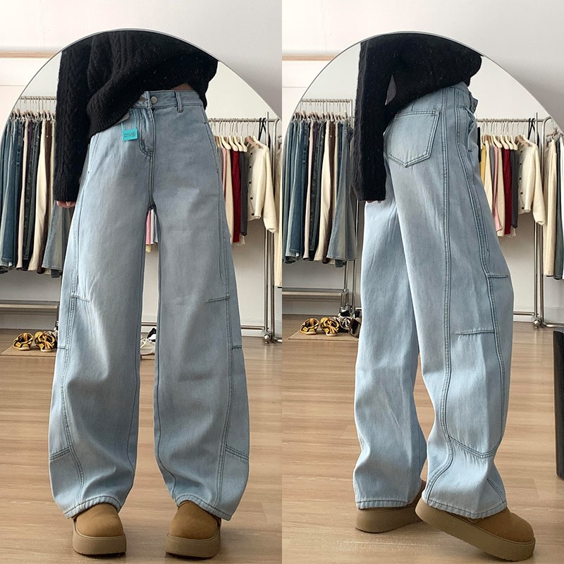 特大码胖mm韩版宽松弯刀牛仔裤女2025新款裤子垂感高腰显瘦阔腿裤