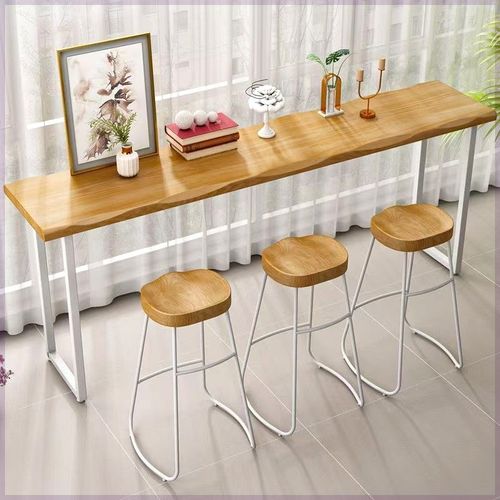 实木吧台桌长条现代简约酒吧家用靠墙高脚桌奶茶店吧台客厅