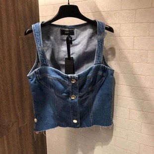 上衣女 小众潮流2025j春夏新款 方领无袖 牛仔吊带背心修身 百搭短款