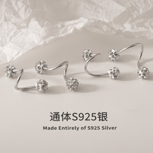S925纯银螺旋耳钉防过敏耳环